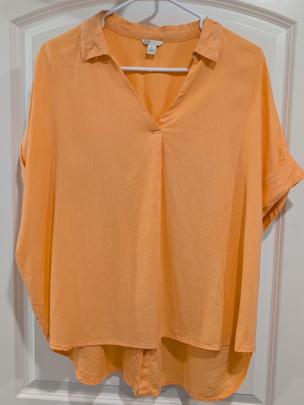 Cato Peach Collared V-Neck High-Low Hem Top Size L